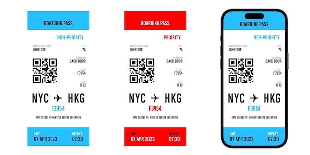 Vector air plane ticket phone screen template illustration