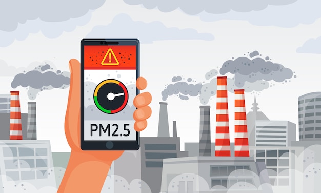 大気汚染警報 Pm2 5アラートメータースマートフォン通知 汚れた空気 汚れた環境のイラスト プレミアムベクター 大気汚染警報 Pm2 5アラートメータースマートフォン通知 汚れた空気 汚れた環境のイラスト プレミアムベクター