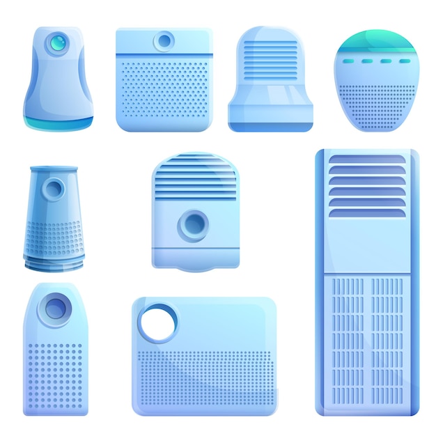 벡터 공기 청정기 아이콘 흰색 배경에 고립 된 웹 디자인을 위한 공기 청정기 벡터 아이콘의 만화