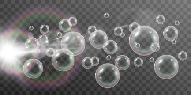 Вектор Воздушные мыльные пузыри на прозрачном фоне.