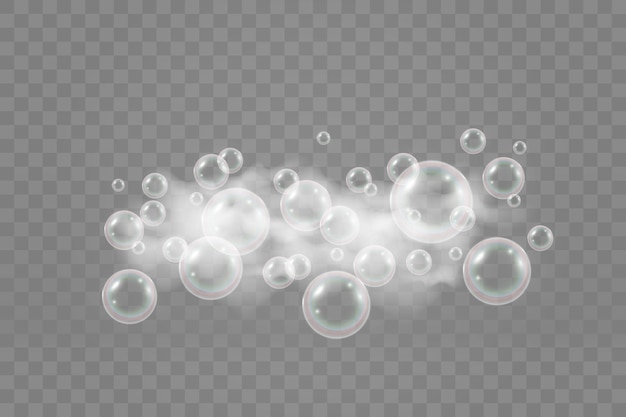 Air soap bubbles on a transparent background .Vector illustration of bulbs.
