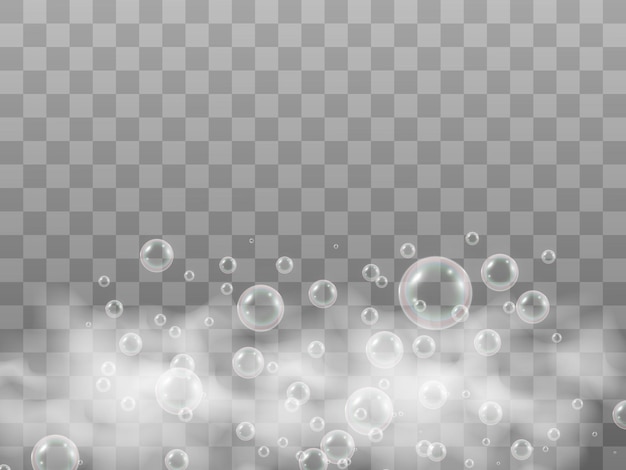 Air soap bubbles on a transparent background .Vector illustration of bulbs.