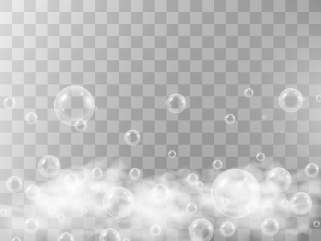 Air soap bubbles on a transparent background .Vector illustration of bulbs.