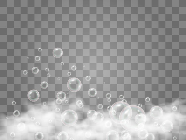 Air soap bubbles on a transparent background .Vector illustration of bulbs.