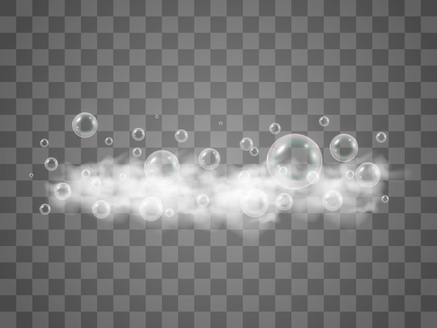 Air soap bubbles on a transparent background .Vector illustration of bulbs.