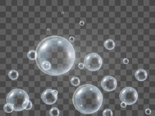 Air soap bubbles on a transparent background .Vector illustration of bulbs.