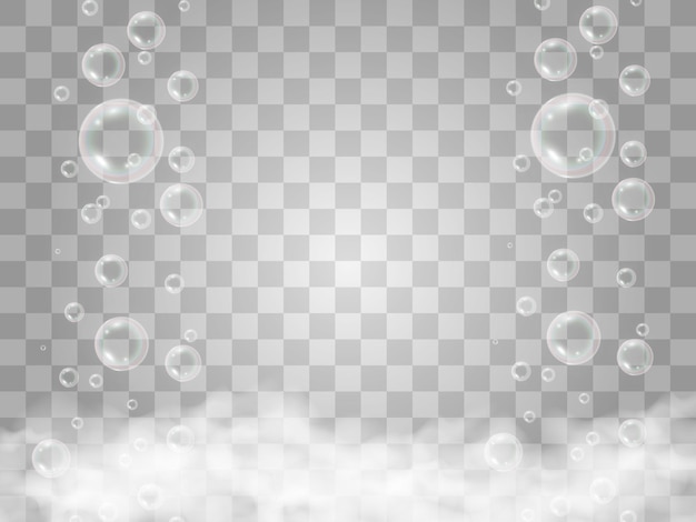 Air soap bubbles on a transparent background .Vector illustration of bulbs.