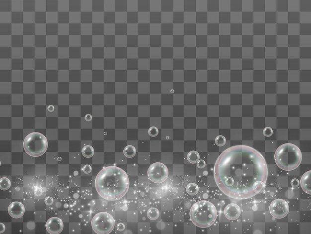 Air soap bubbles on a transparent background .Vector illustration of bulbs.