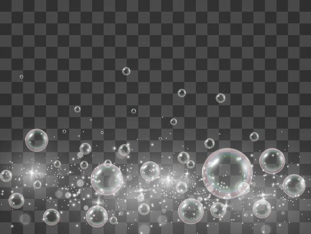 Air soap bubbles on a transparent background .vector illustration of bulbs.