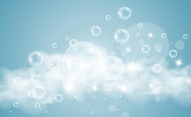 Air soap bubbles on transparent illustration of bulbs