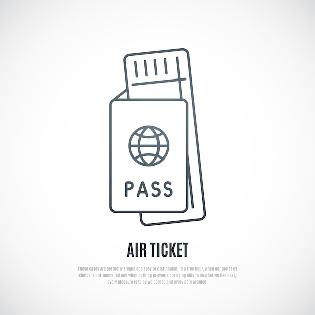 Vector air ticket line icon air ticket and passport illustration on white background