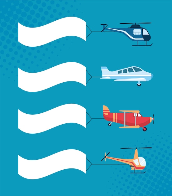 Air transport four icons