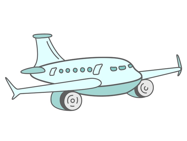 Air transportation sketch vector passenger airplane black\
contour on white cartoon illustration