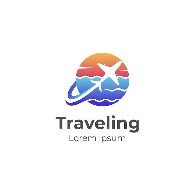 Vettore disegno dell'icona del logo di viaggio aereo con elemento aereo per il logo di consegna logistica dei trasporti dell'agenzia di viaggi