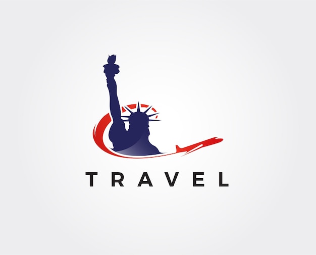 Modello di logo di viaggio aereo logo americano degli stati uniti