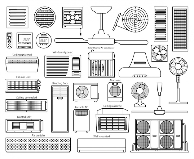 Air ventilator in line style set icon