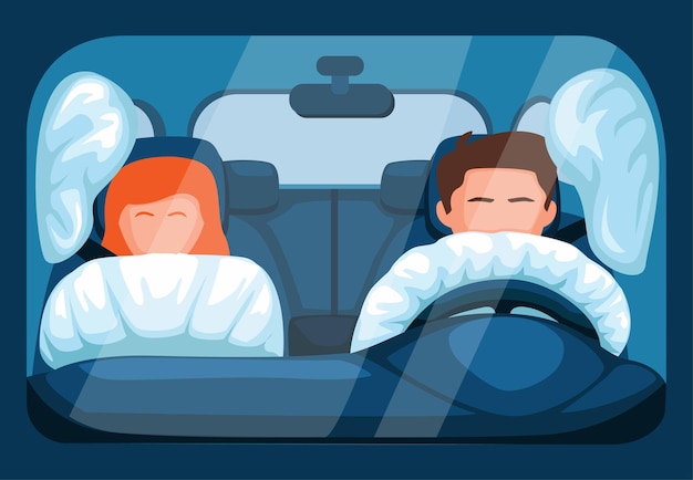 Вектор Система подушек безопасности в автомобиле. функция безопасности транспортного средства при столкновении с водителем и пассажиром спереди вектор