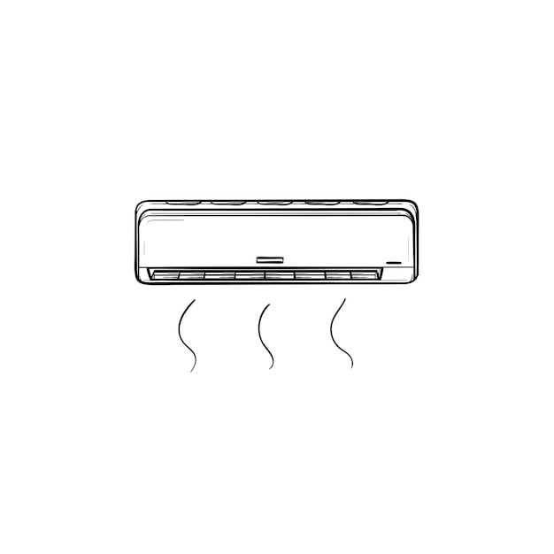 Airconditioner hand getrokken schets doodle pictogram. koeling airconditioner schets vectorillustratie voor print, web, mobiel en infographics geïsoleerd op een witte achtergrond.