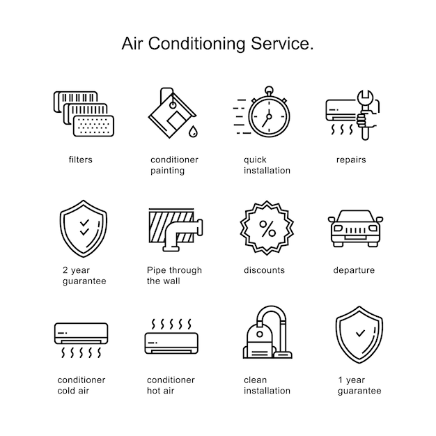 Airconditioner service. lijn pictogrammen twee pixels lijn.