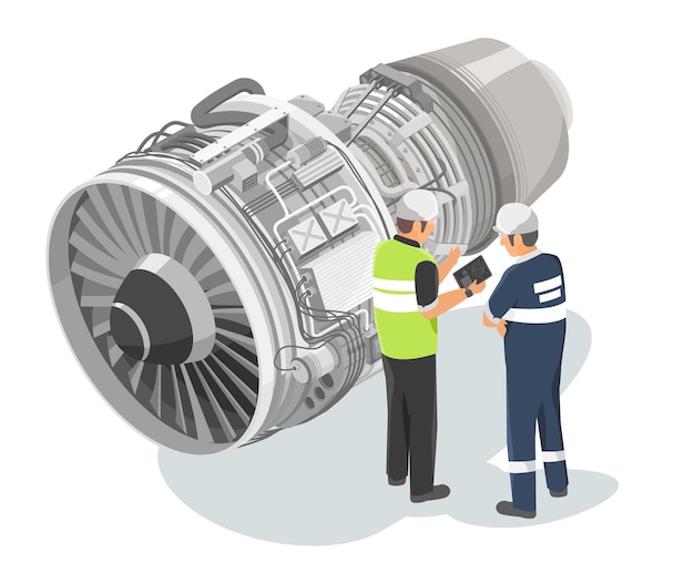 Aircraft engineer planning with mechanician maintenance jet engine engineering  technicians checking