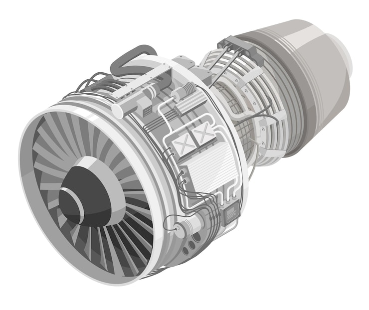 Vector aircraft jet engine simple airplane turbine gas technology engineering diagram inside equipment