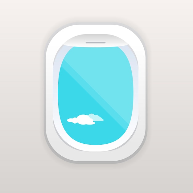 Vector aircraft window with cloudy blue sky outside.