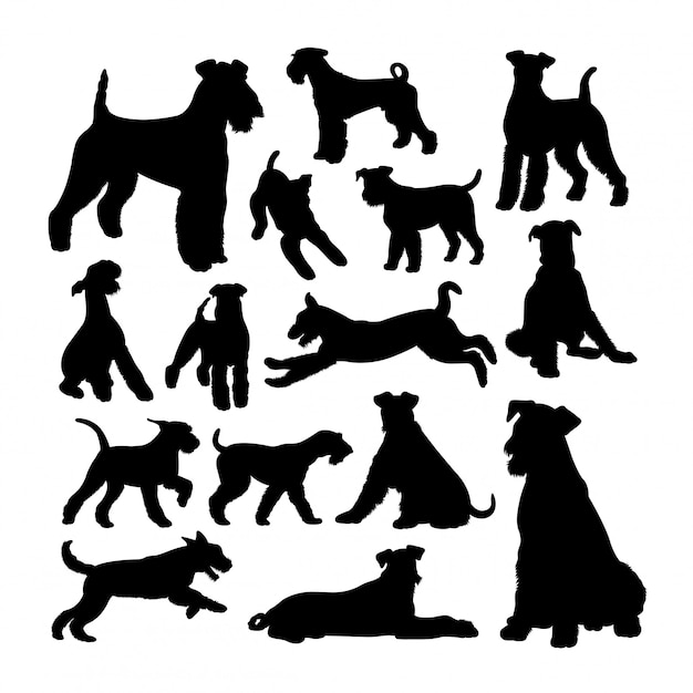 Airedale terrier dog silhouettes.