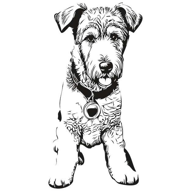 Vector airedale terriër hond hoofd lijntekening vectorhand getekende illustratie met transparante achtergrond realistisch ras huisdier