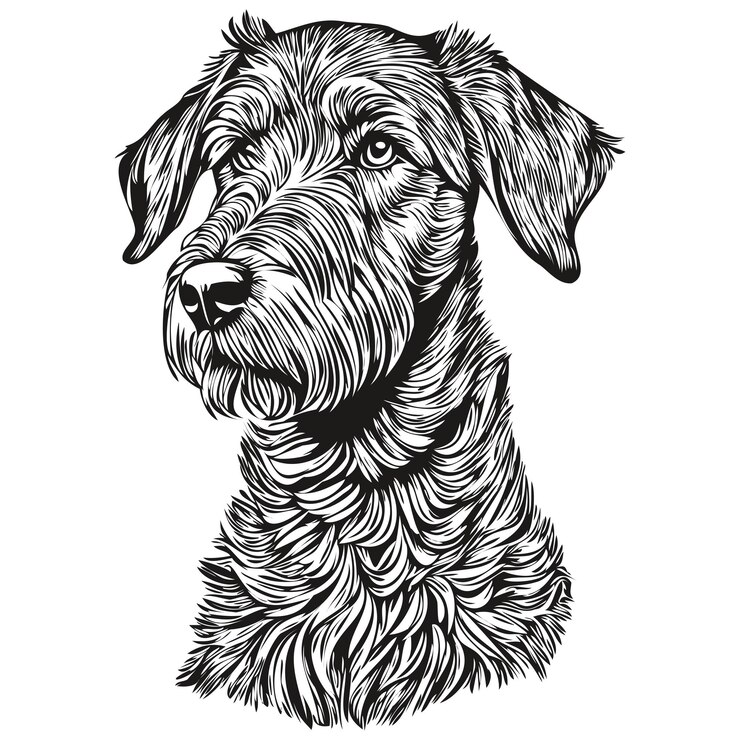 Vector airedale terriër hond inkt schets tekening vintage tatoeage of t-shirt print zwart-wit vector realistisch ras huisdier