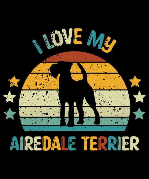 Airedale Terrier silhouet vintage en retro tshirt ontwerp