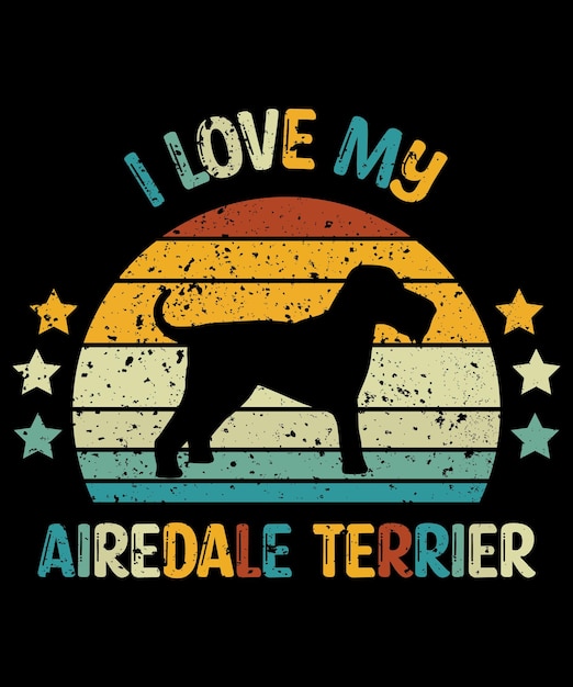 Airedale terrier silhouet vintage en retro tshirt ontwerp