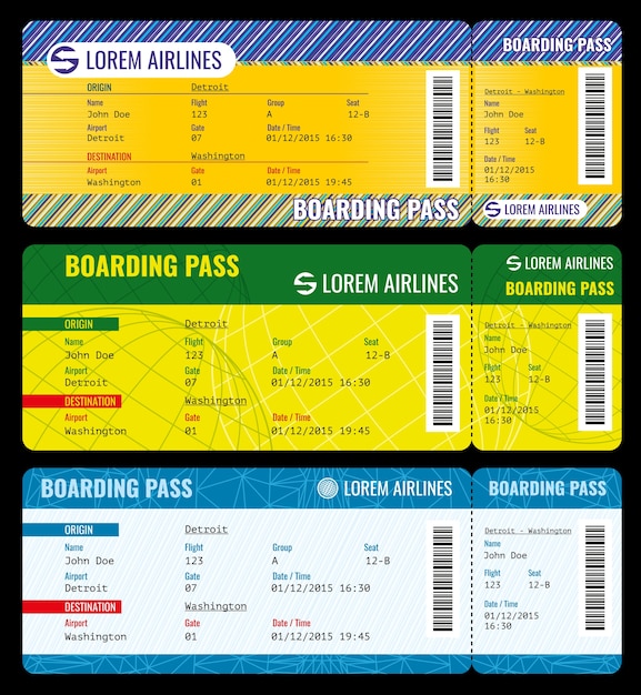 Airline boarding pass modern tickets mockup