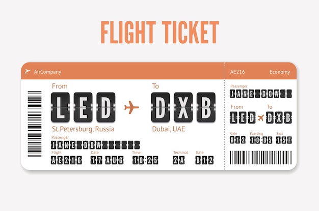 Airline boarding pass of paper vector flight card