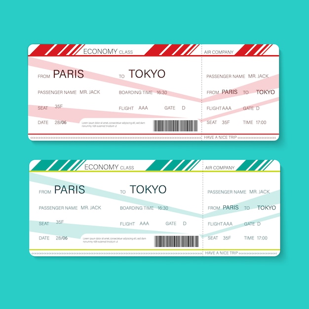 Airline boarding pass ticket for traveling by plane. illustration.