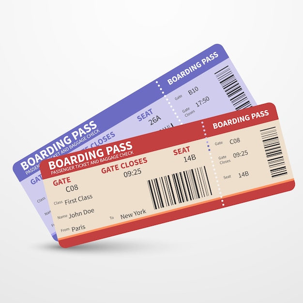 Airline boarding pass tickets vector travel journey concept