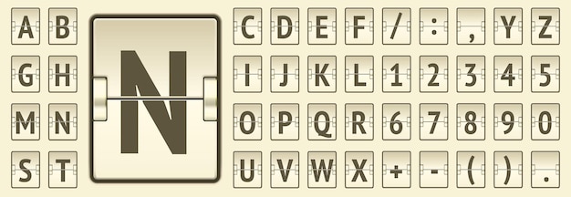 航空会社は、フライトの目的地または到着情報を表示するベージュ ボードの通常のアルファベットを反転します。ベクトル図