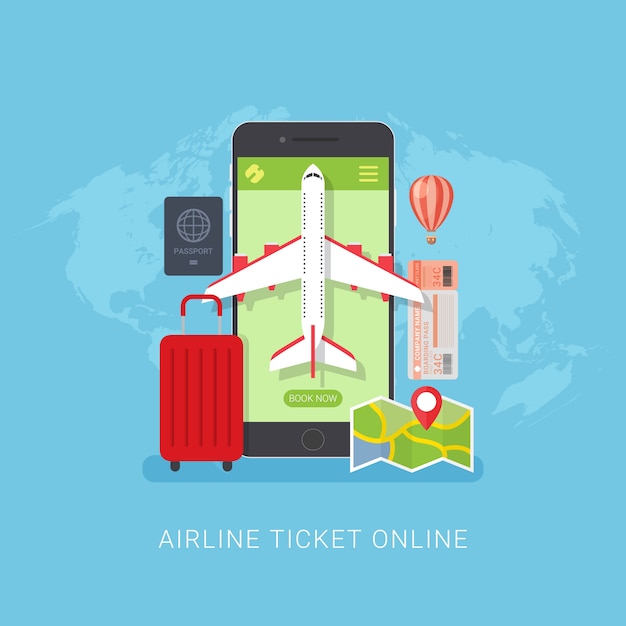 Concetto di design di prenotazione online biglietto aereo