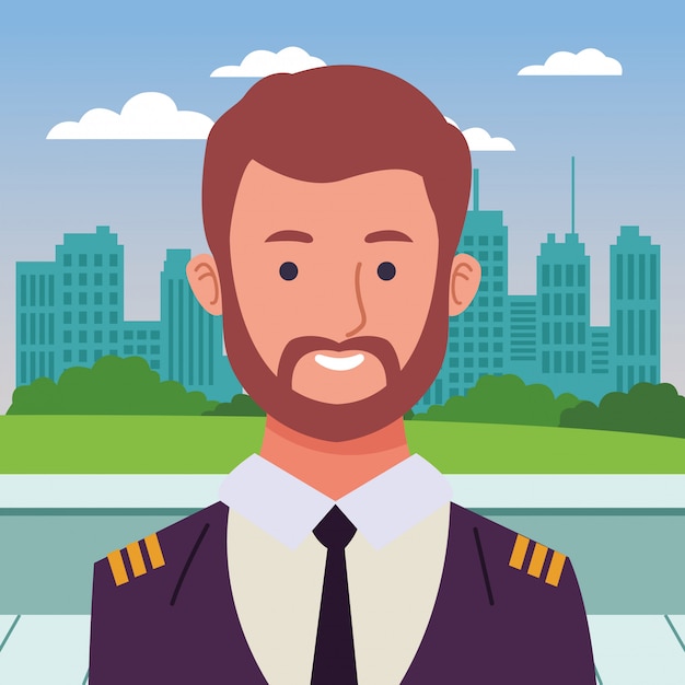 Airliner pilot smiling profile cartoon