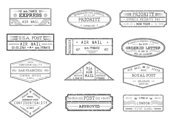 Vector airmail postage confidential priority mail stamps
