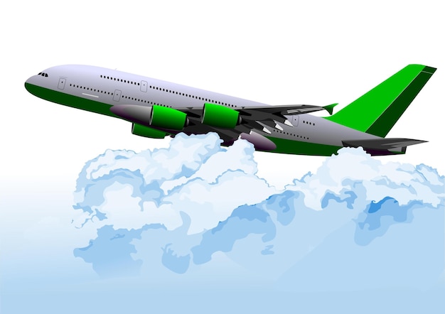 Airplane on the air among the clouds Vector illustration