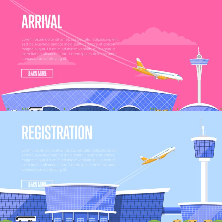 비행기 도착 및 공항 등록 전단지