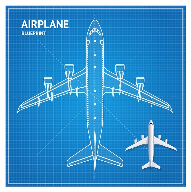 Airplane Blueprint Plan Top View Vector