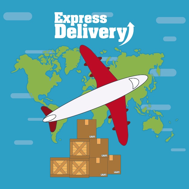 Vector airplane and boxes over world map vector illustration graphic design