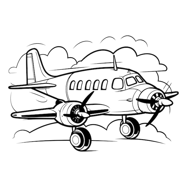 만화 비행기의 구름 속의 비행기