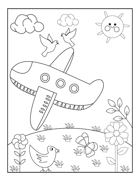 Airplane coloring pages for kids toddlers vector