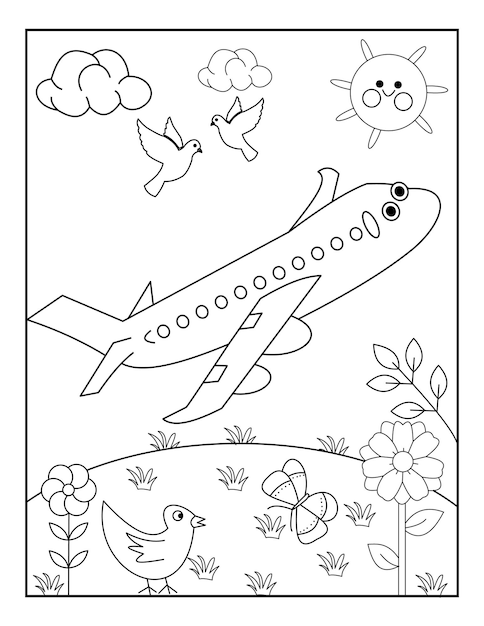 Airplane coloring pages for kids toddlers vector