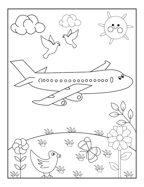 airplane coloring pages with amazing scenario