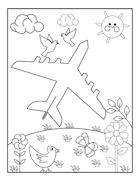 airplane coloring pages with cute design vector