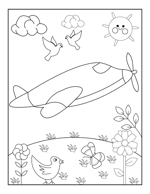 Airplane coloring pages with cute design vector