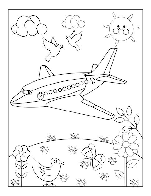 かわいいデザインのベクトルで飛行機の着色のページ